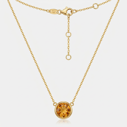 14k Yellow Gold 17 inch Necklace with Round Citrine