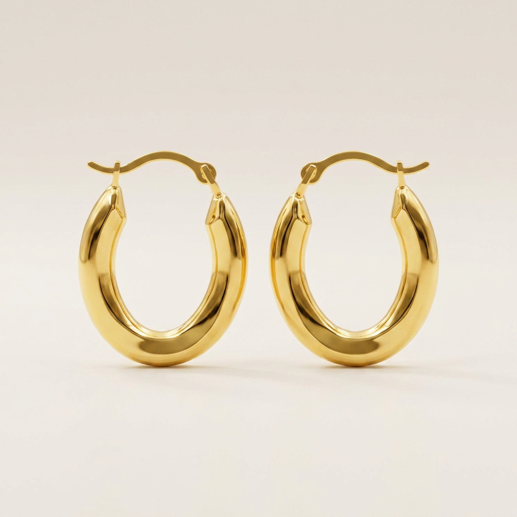 14k Yellow Gold Polished Oval Hoop Earrings  DestGlow