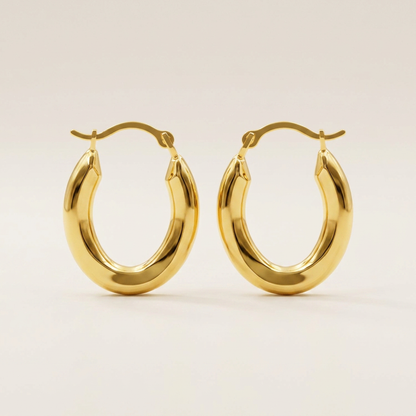 14k Yellow Gold Polished Oval Hoop Earrings