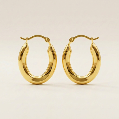 14k Yellow Gold Polished Oval Hoop Earrings