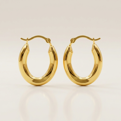14k Yellow Gold Polished Oval Hoop Earrings