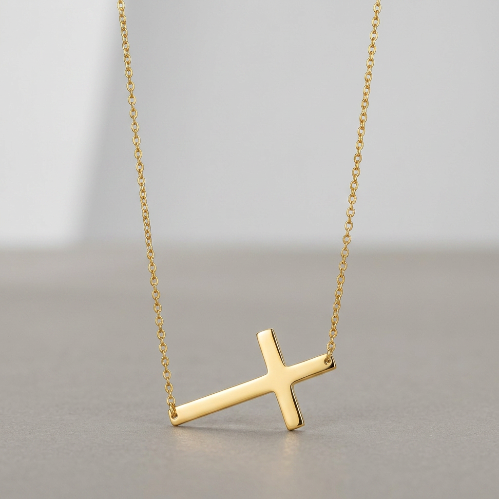 14k Yellow Gold Plain Cross Motif Necklace  DestGlow