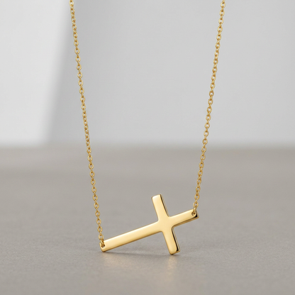 14k Yellow Gold Plain Cross Motif Necklace