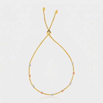 14k Tri-Color Gold Textured Bead Station Lariat Bracelet