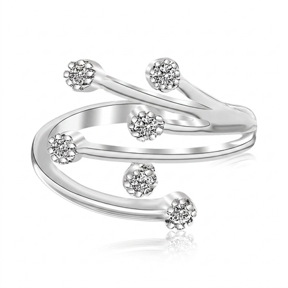Sterling Silver Rhodium Finished White Cubic Zirconia Embellished Toe Ring