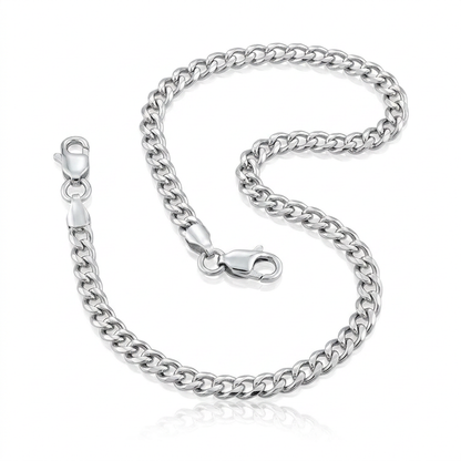 Rhodium Plated 3.0mm Sterling Silver Curb Style Chain