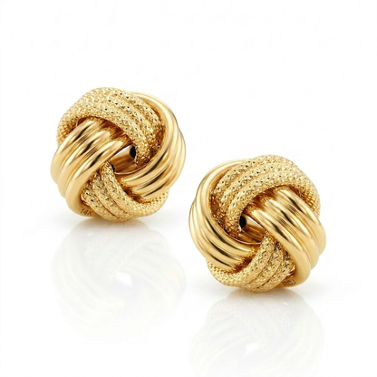 14k Yellow Gold interweaved Love Knot Stud Earrings