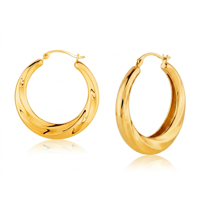 14k Yellow Gold Graduated Textured Hoop Earrings (1 inch Diameter)