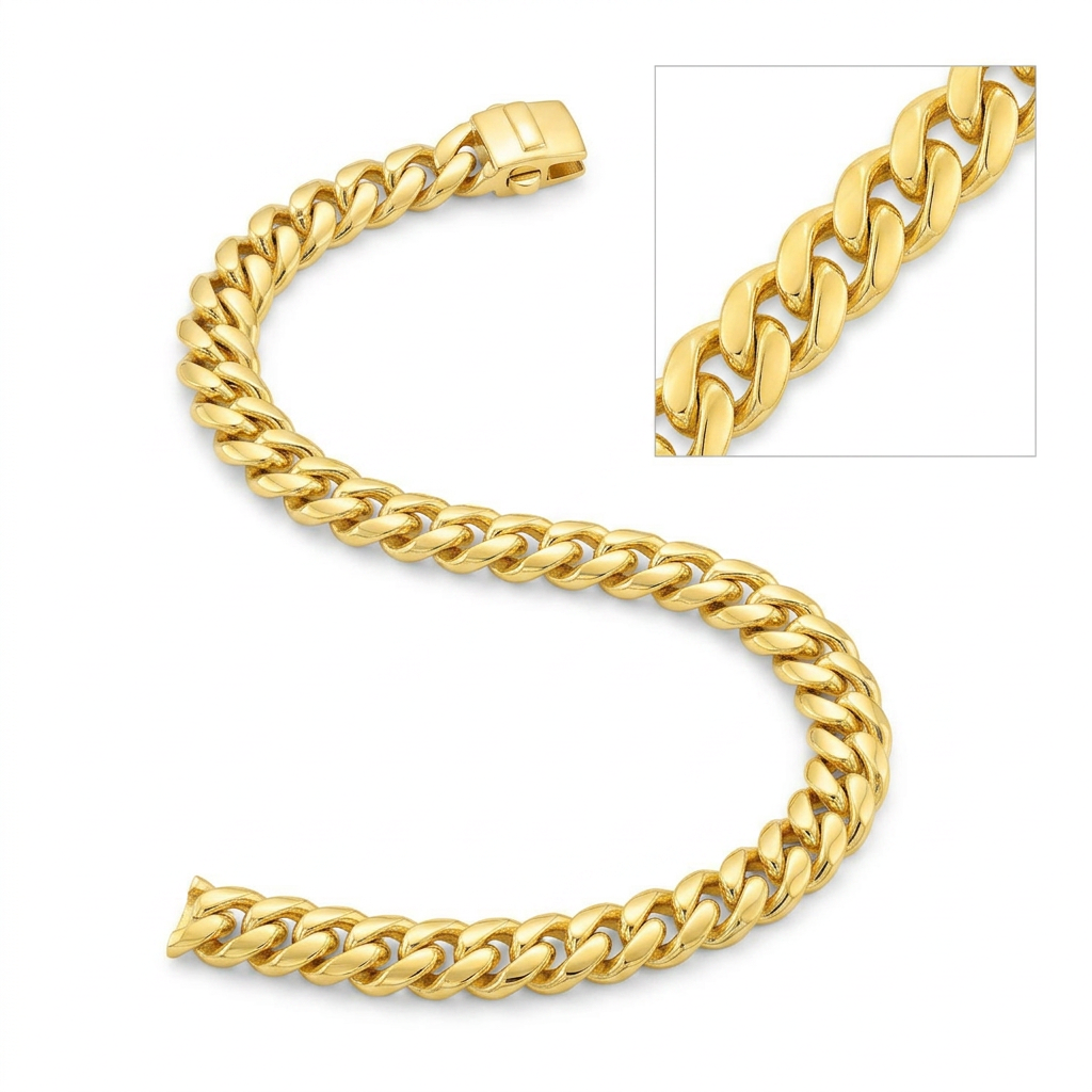 14k Yellow Gold Polished Miami Cuban Chain Bracelet  DestGlow