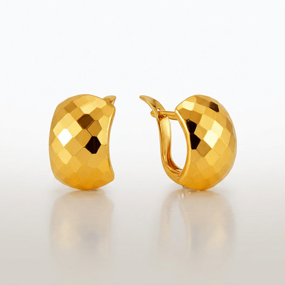 14k Yellow Gold Geometric Texture Earrings
