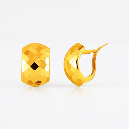 14k Yellow Gold Geometric Texture Earrings