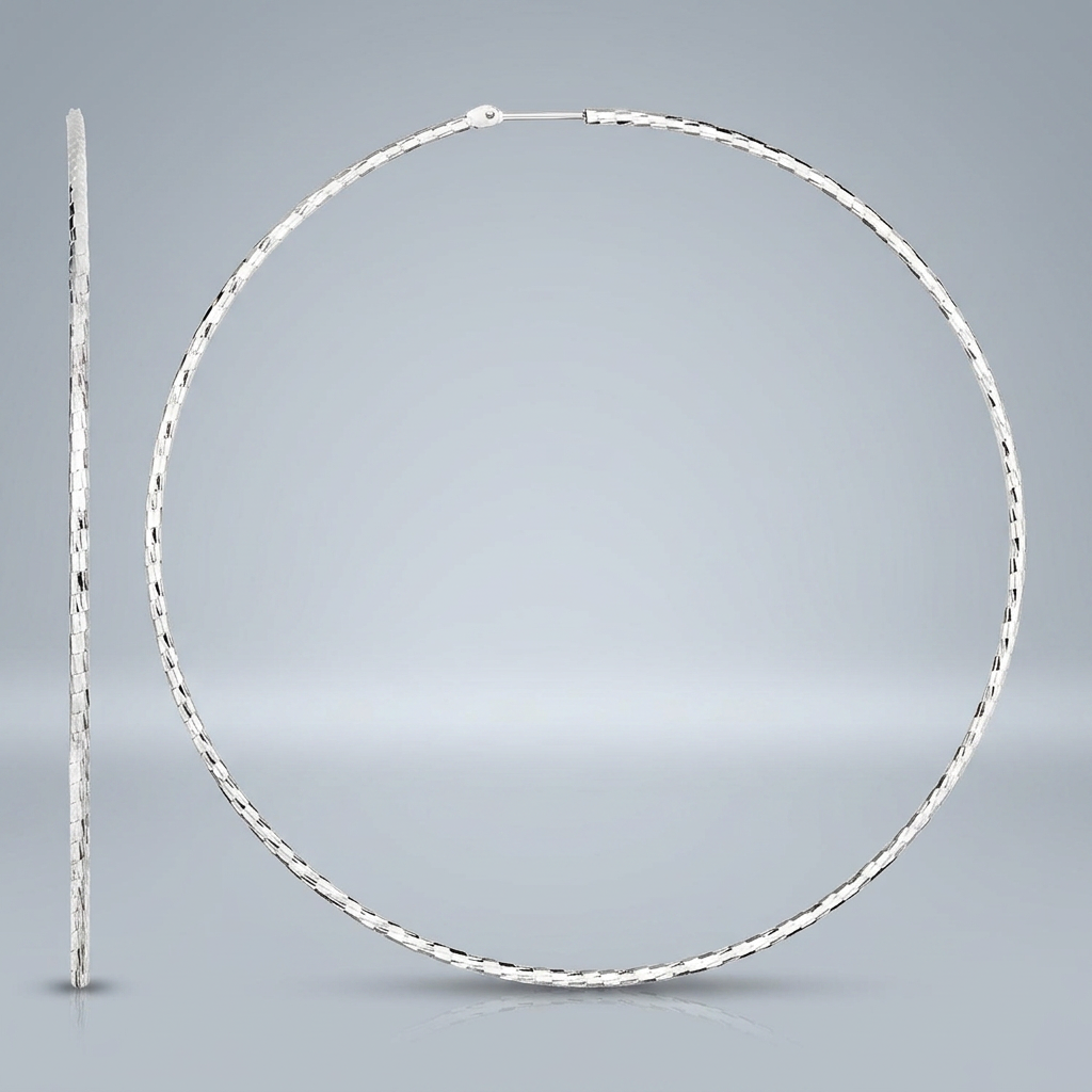 Sterling Silver Large Textured Round Hoop Earrings  DestGlow