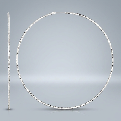 Sterling Silver Large Textured Round Hoop Earrings