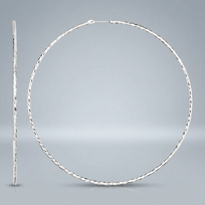 Sterling Silver Large Textured Round Hoop Earrings