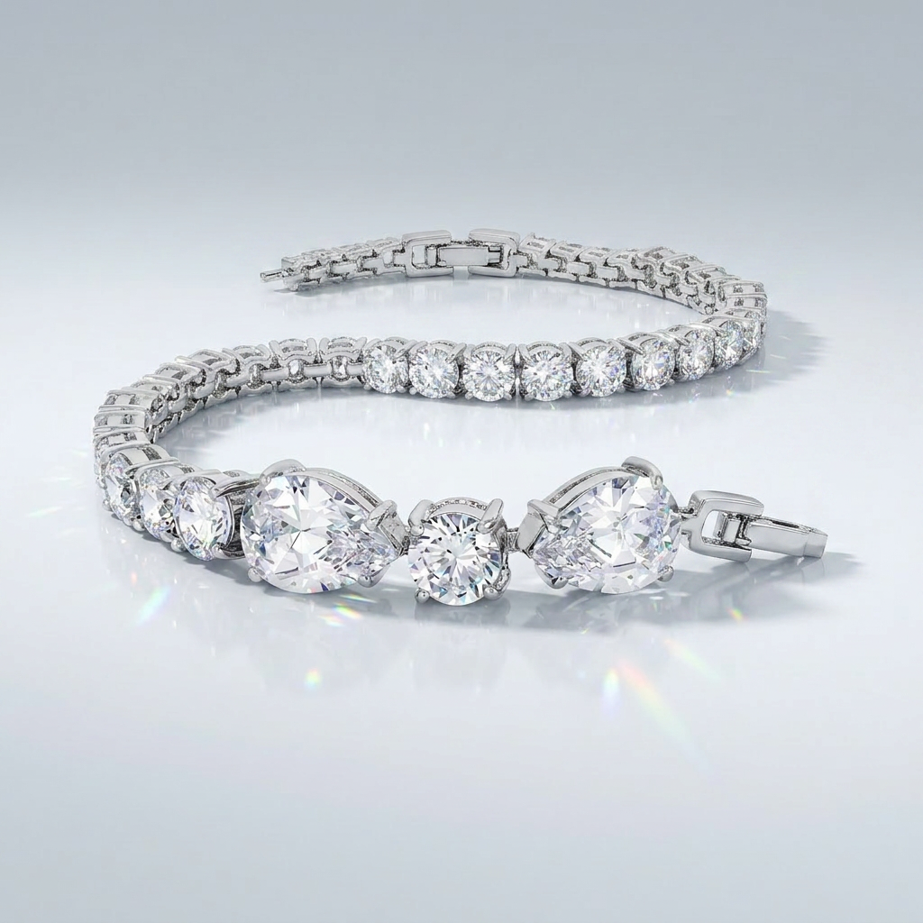 Elegant Pear and Round Cubic Zirconia Tennis Bracelet
