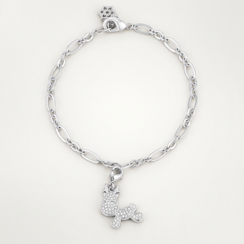 Rudy 0.25ct CZ Reindeer Charm Bracelet  DestGlow