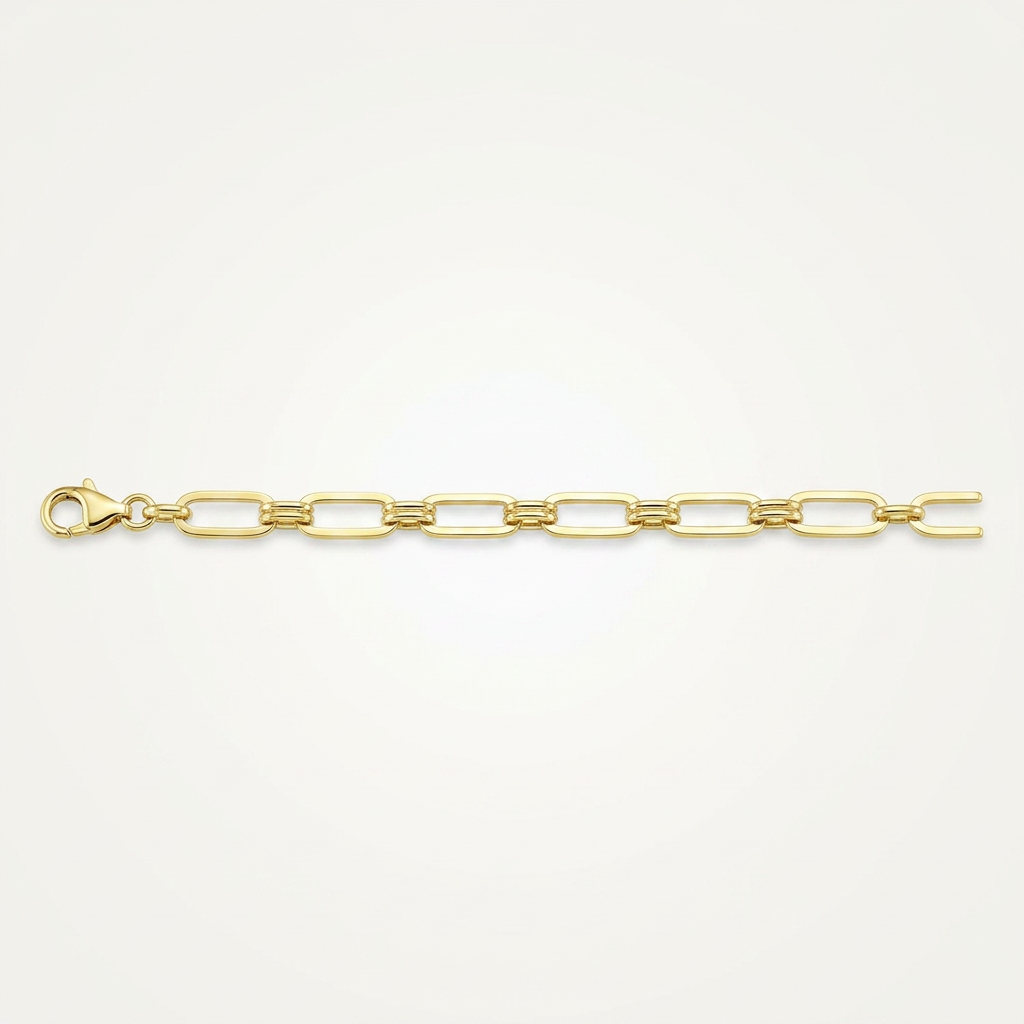 14k Yellow Gold High Polish Paperclip Rondel Link Chain Bracelet  DestGlow
