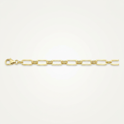 14k Yellow Gold High Polish Paperclip Rondel Link Chain Bracelet