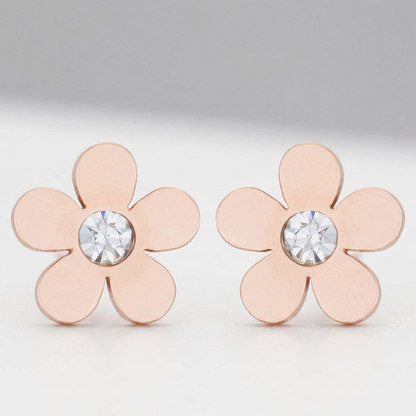 Avera Daisy 0.3ct CZ Stainless Steel Flower Stud Earrings