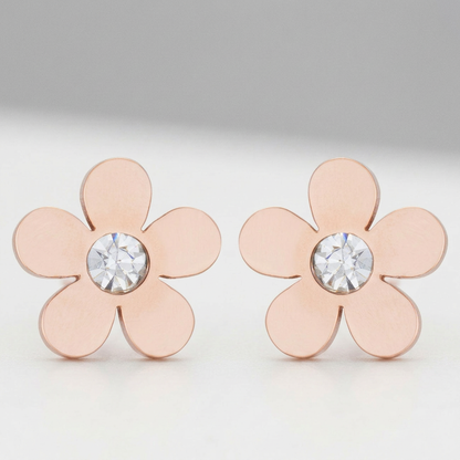 Avera Daisy 0.3ct CZ Stainless Steel Flower Stud Earrings