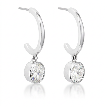 Avera 7mm Cz Plated Drop Hooplet Earrings in Silver