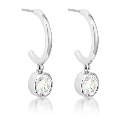 Avera 7mm Cz Plated Drop Hooplet Earrings in Silver