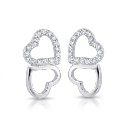 Avera Melded Hearts and Cubic Zirconia Stud Earrings
