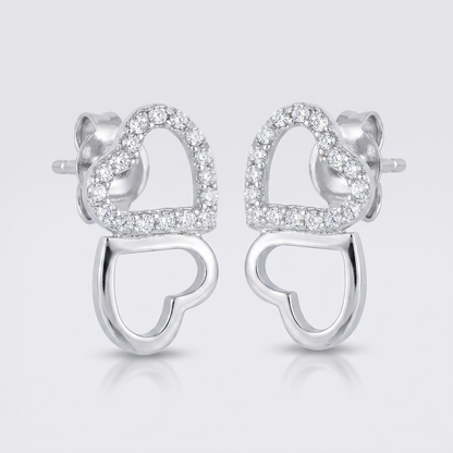 Avera Melded Hearts and Cubic Zirconia Stud Earrings