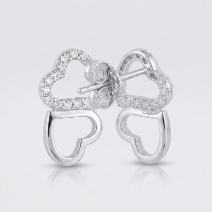 Avera Melded Hearts and Cubic Zirconia Stud Earrings