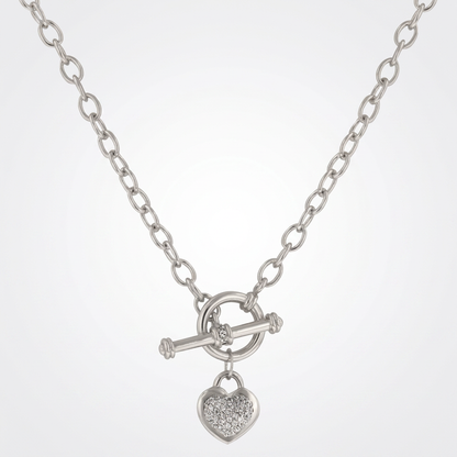 Avera Toggle Pave Heart Necklace in Polished Silver