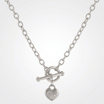 Avera Toggle Pave Heart Necklace in Polished Silver