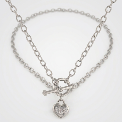 Avera Toggle Pave Heart Necklace in Polished Silver