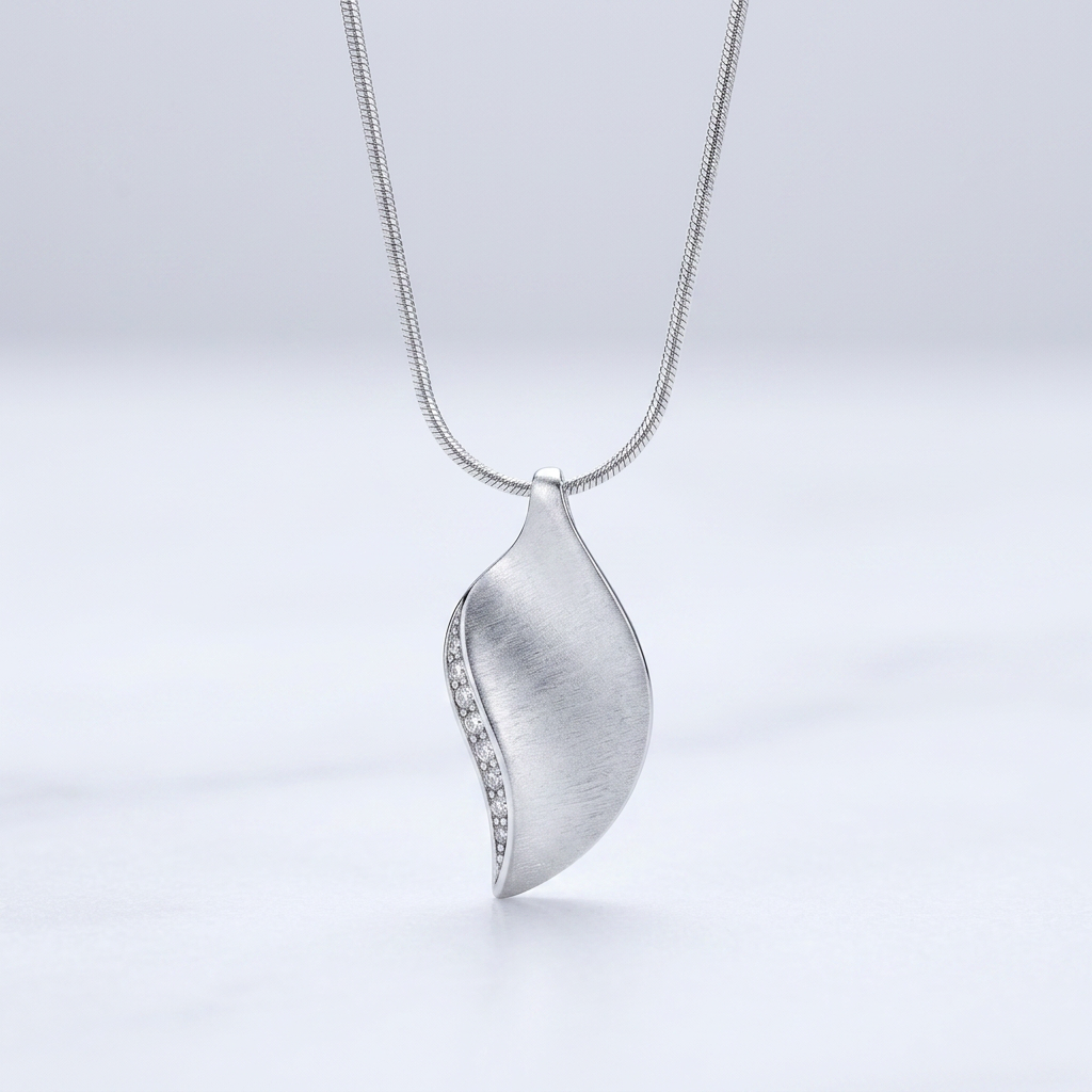 Avera Crystal Leaf Necklace in Polished Silver  DestGlow