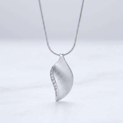 Avera Crystal Leaf Necklace in Polished Silver