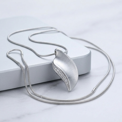 Avera Crystal Leaf Necklace in Polished Silver