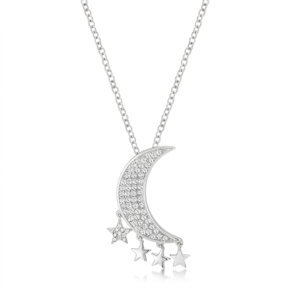 Avera .6Ct Dazzling Moon and Stars Necklace with CZ