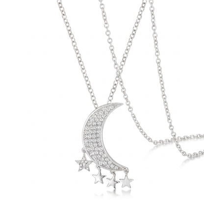 Avera .6Ct Dazzling Moon and Stars Necklace with CZ