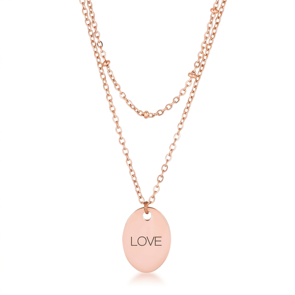 Avera Double Chain Love Necklace In Rose Gold  DestGlow
