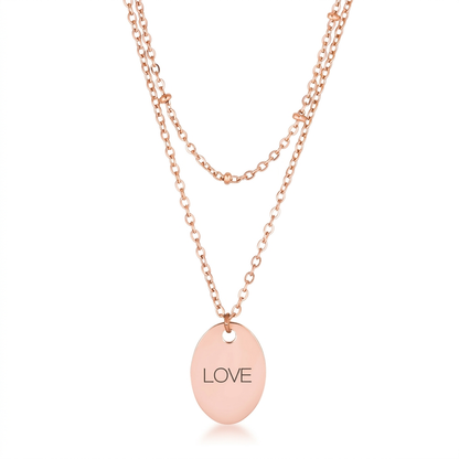 Avera Double Chain Love Necklace In Rose Gold