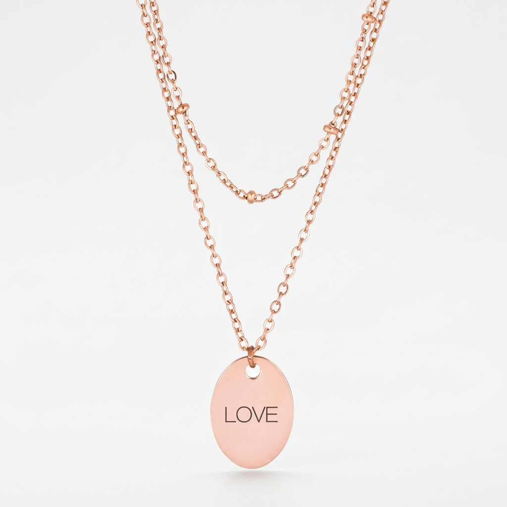Avera Double Chain Love Necklace In Rose Gold