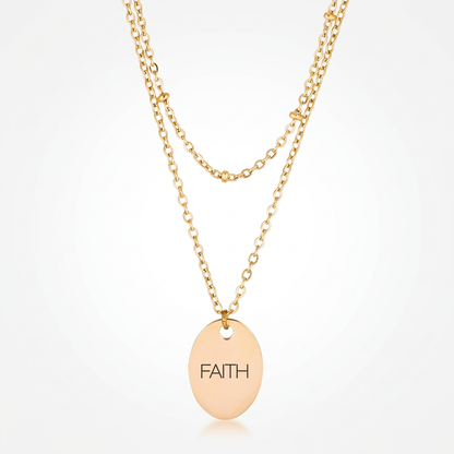 Avera Double Chain Faith Necklace In Polished Gold