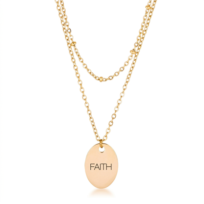 Avera Double Chain Faith Necklace In Polished Gold