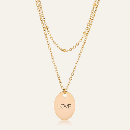 Avera Double Chain Love Necklace In Polished Gold Finish
