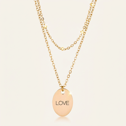 Avera Double Chain Love Necklace In Polished Gold Finish