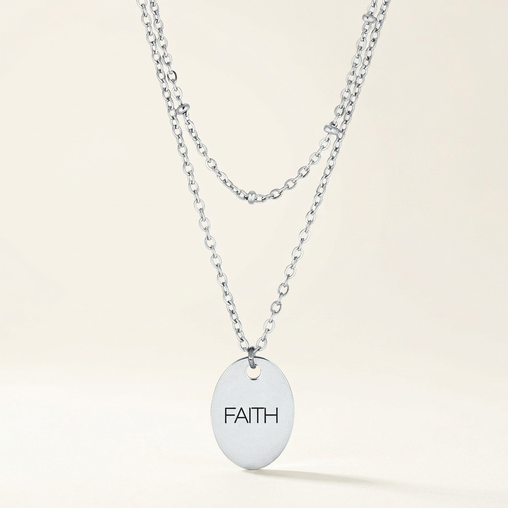 Avera Double Chain Faith Necklace In Sterling Silver  DestGlow