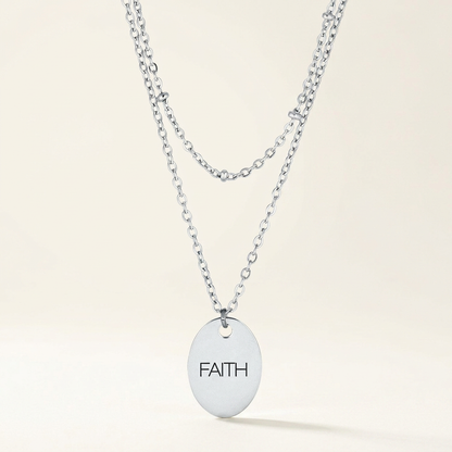Avera Double Chain Faith Necklace In Sterling Silver