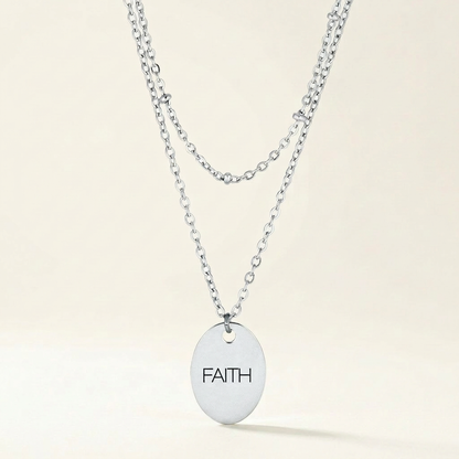 Avera Double Chain Faith Necklace In Sterling Silver