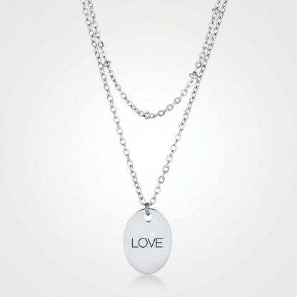 Avera Double Chain Love Necklace In Polished Silver