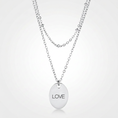 Avera Double Chain Love Necklace In Polished Silver