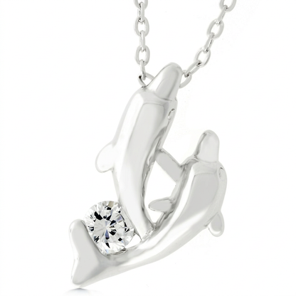 Avera Sterling Silver Dual Dolphin Pendant Necklace